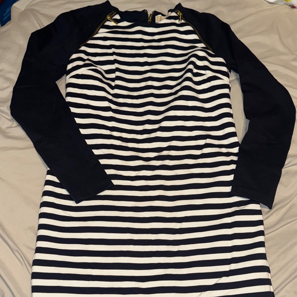 Michael Kors Navy and White Striped Top with Gold Zippers